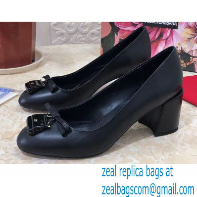 Dolce & Gabbana Block Heel 6.5cm Leather Sicily Pumps Black 2021